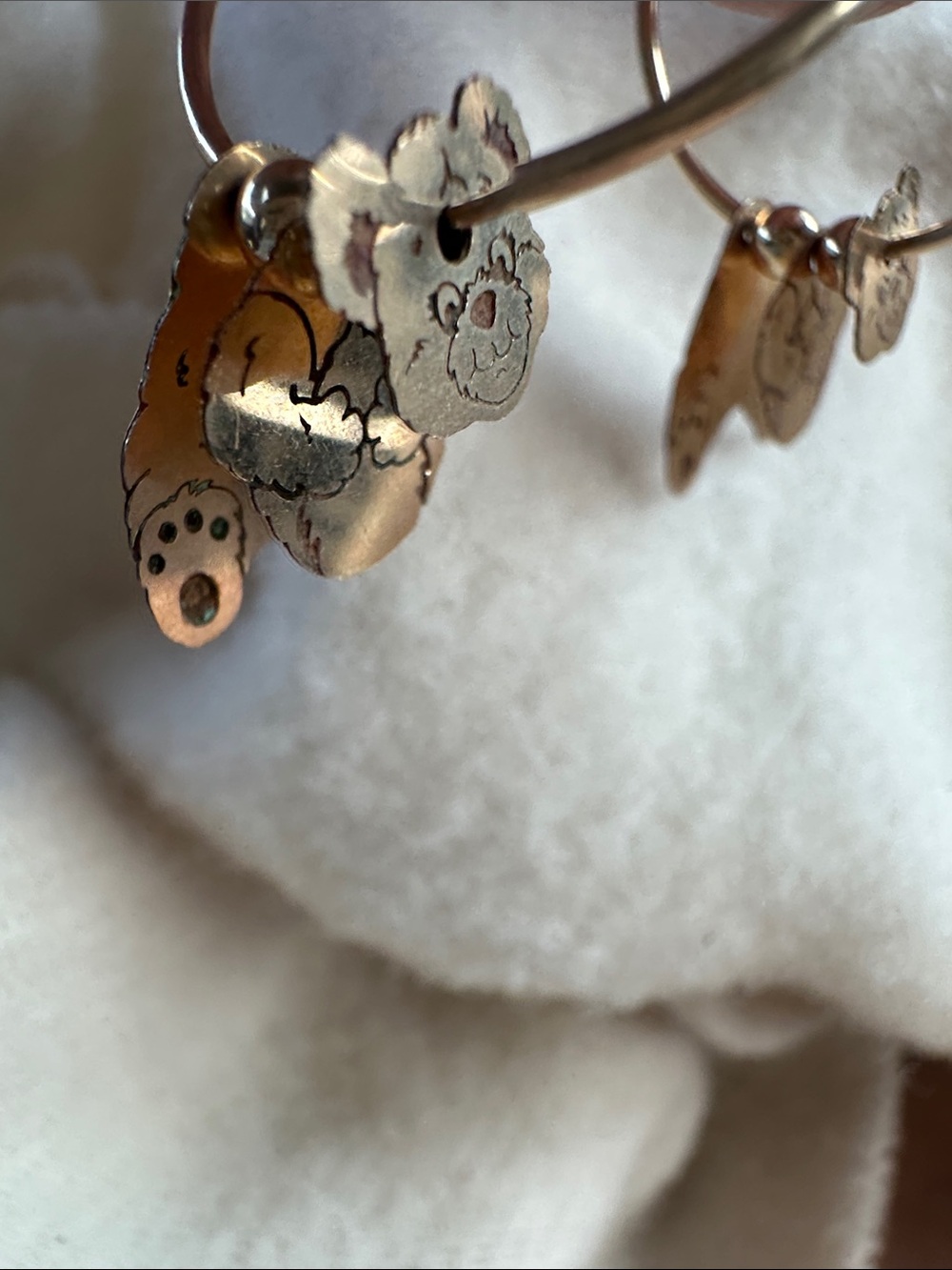 Vintage Articulated 1990’s Gold Tone Happy Bear Body Hoop Earrings